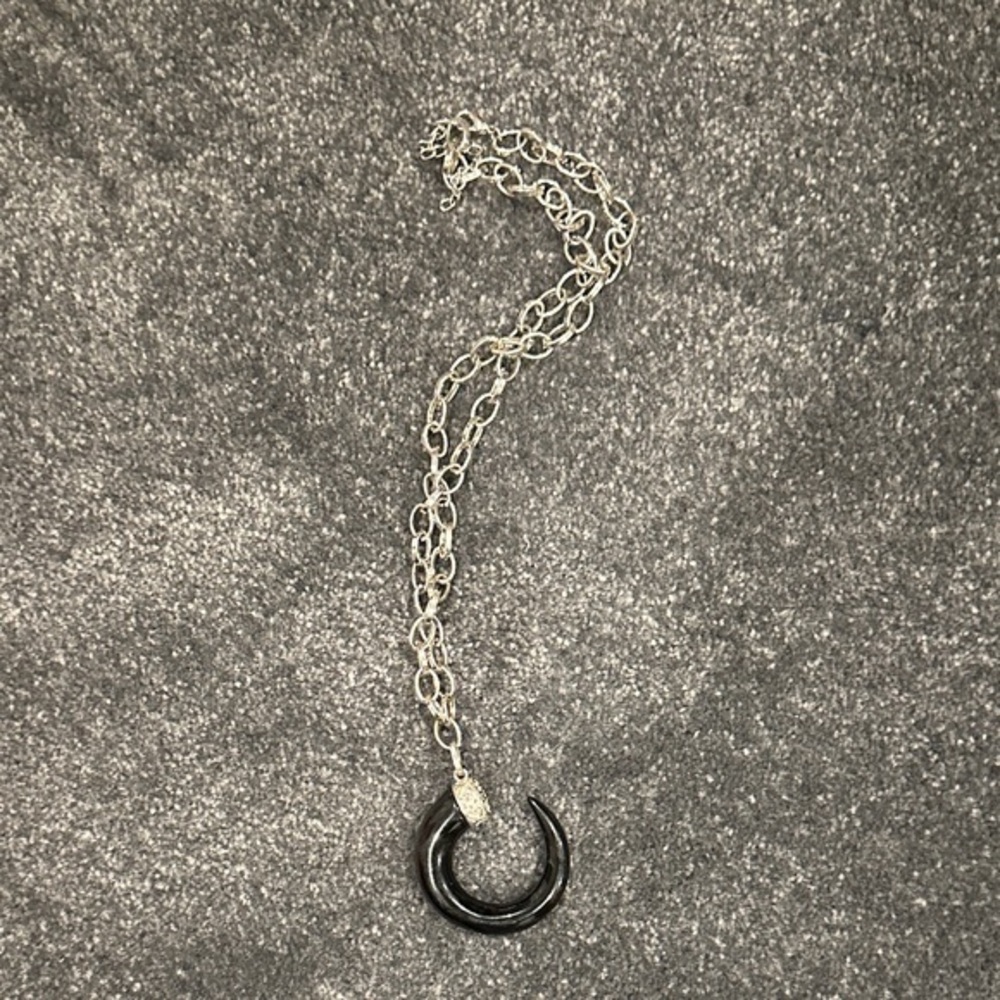 Silver Chain Necklace with Black Crescent Pendant